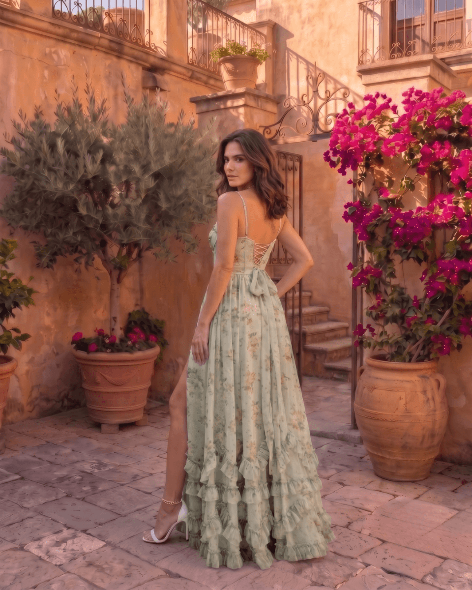 Valentina | Robe Maxi en gaze avec corset floral