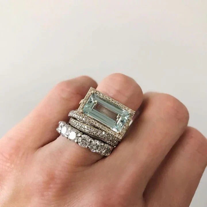 Ensemble de Bagues en Verre Turquoise Argent Vintage