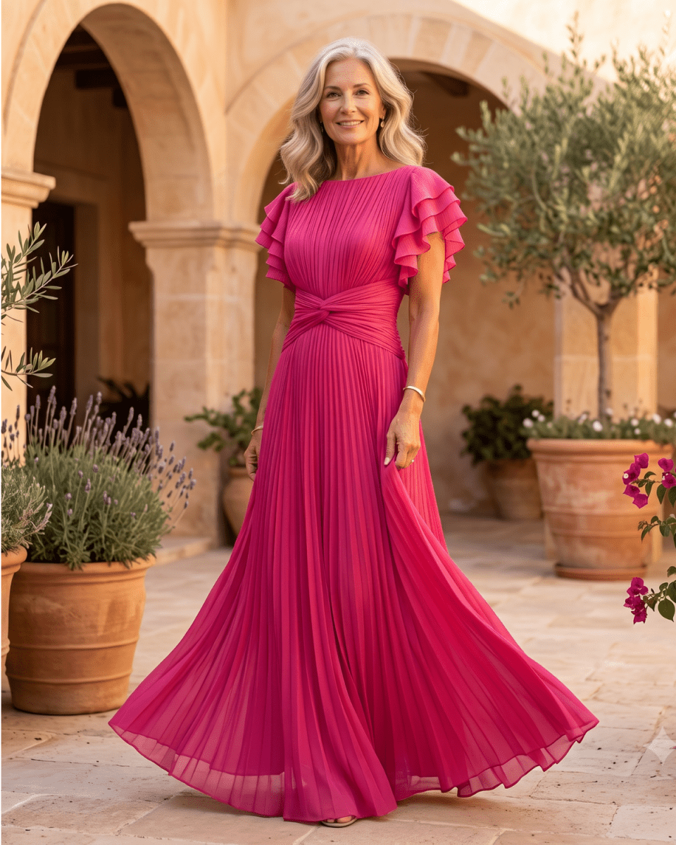 Valentina | Robe Maxi Plissée à Drapé Élégant