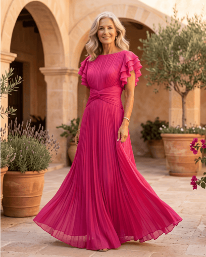 Valentina | Robe Maxi Plissée à Drapé Élégant