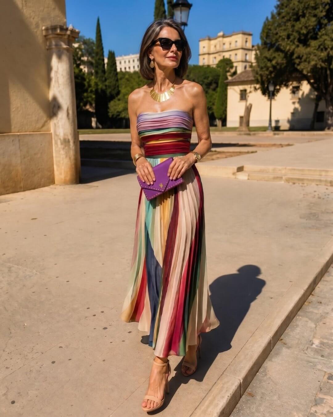 Beatriz | Robe Maxi Sans Bretelles Plissée Multicolore