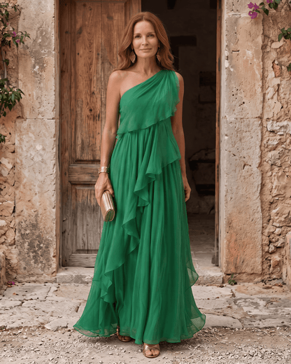 Lucía | Robe maxi en mousseline à une épaule