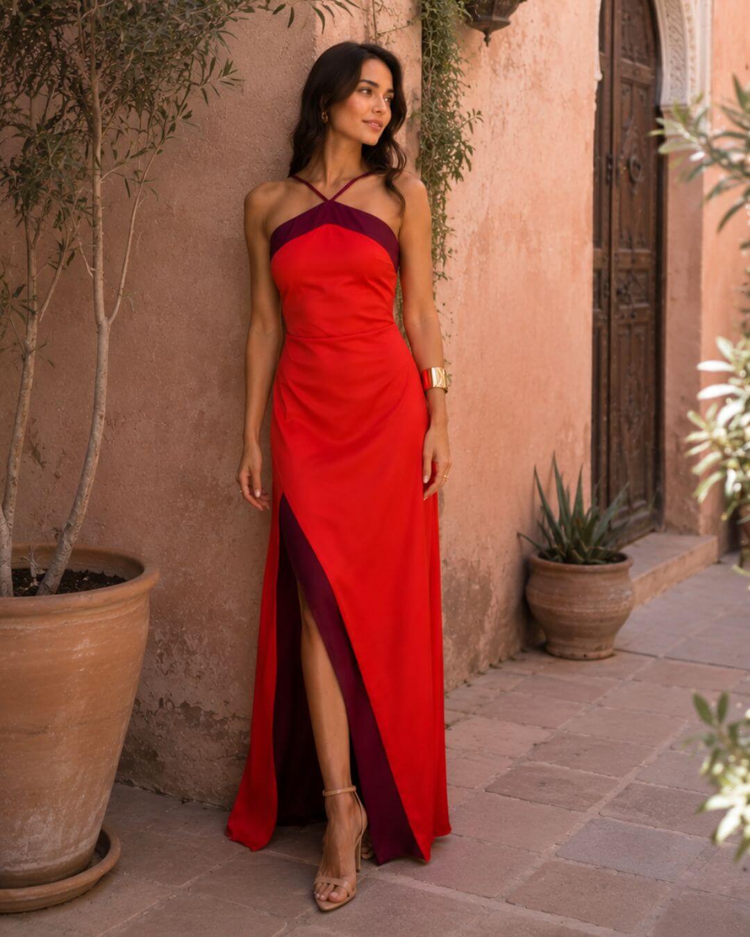Sofía | Robe maxi bicolore à fente