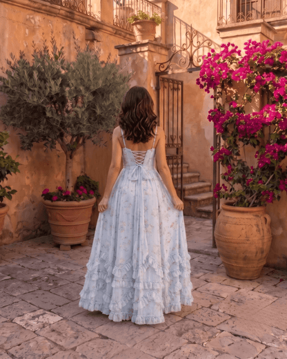 Valentina | Robe Maxi en gaze avec corset floral