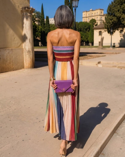 Beatriz | Robe Maxi Sans Bretelles Plissée Multicolore