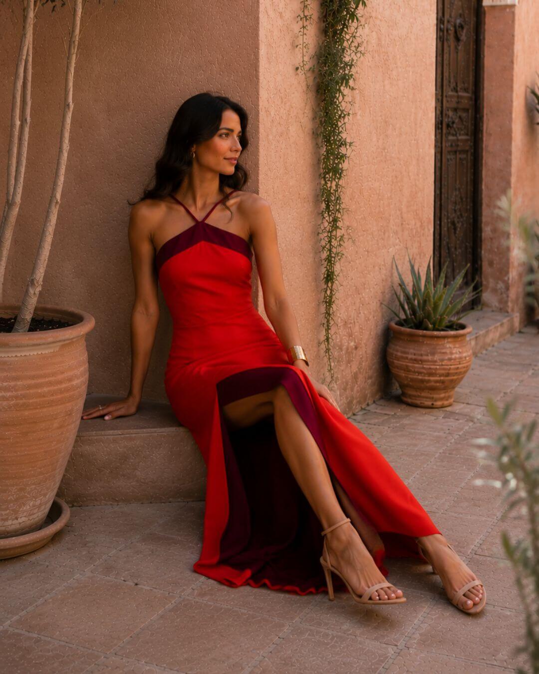 Sofía | Robe maxi bicolore à fente