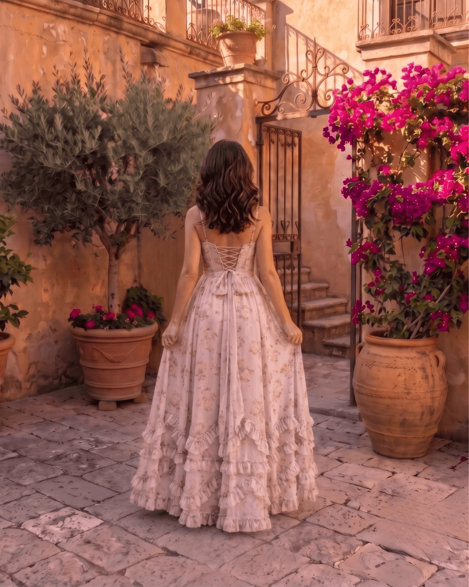 Valentina | Robe Maxi en gaze avec corset floral
