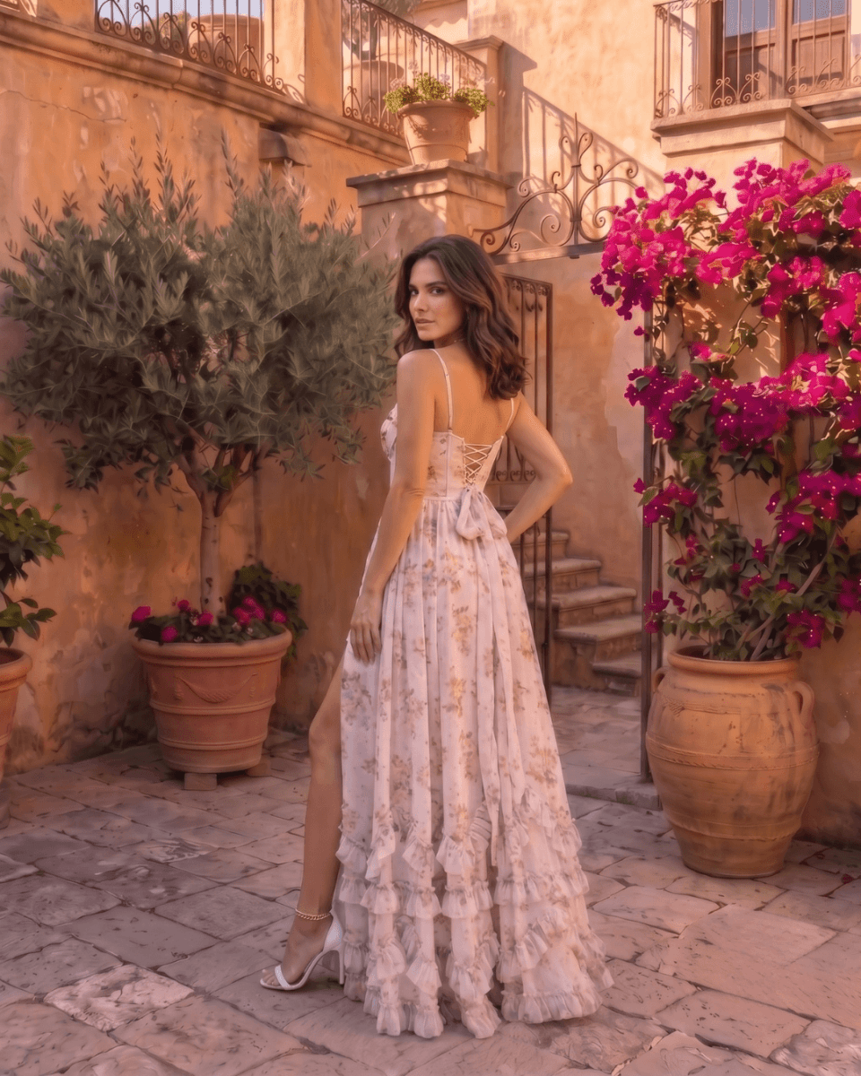 Valentina | Robe Maxi en gaze avec corset floral