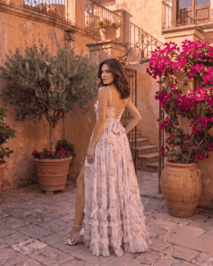 Valentina | Robe Maxi en gaze avec corset floral