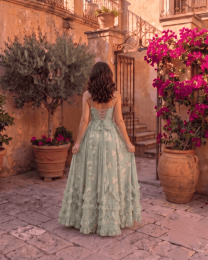 Valentina | Robe Maxi en gaze avec corset floral