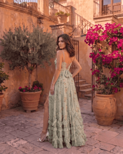 Valentina | Robe Maxi en gaze avec corset floral