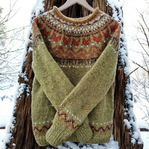 Islandais – Pull chaud avec détail d'épaule tissé traditionnellement