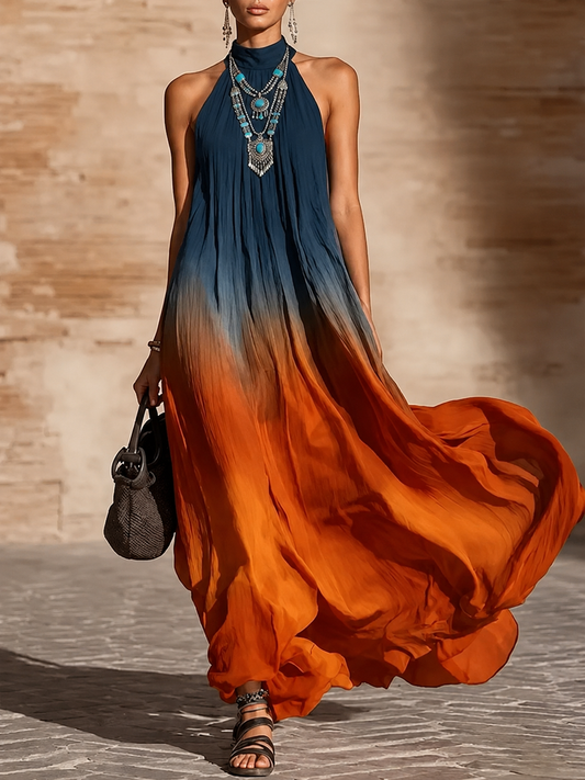 SILVIA | Vestido Largo con Cuello Halter o Escote en V Degradado