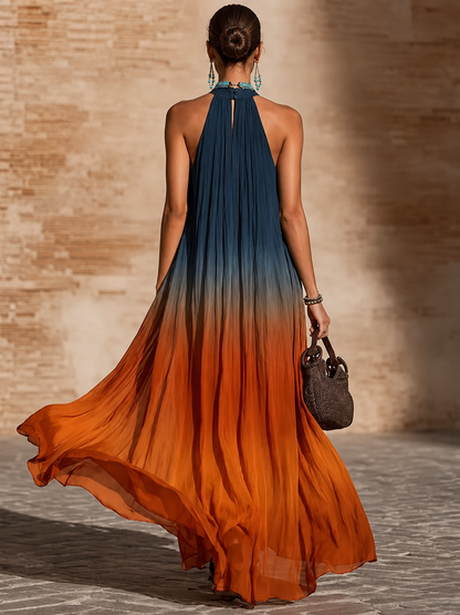 SILVIA | Vestido Largo con Cuello Halter o Escote en V Degradado