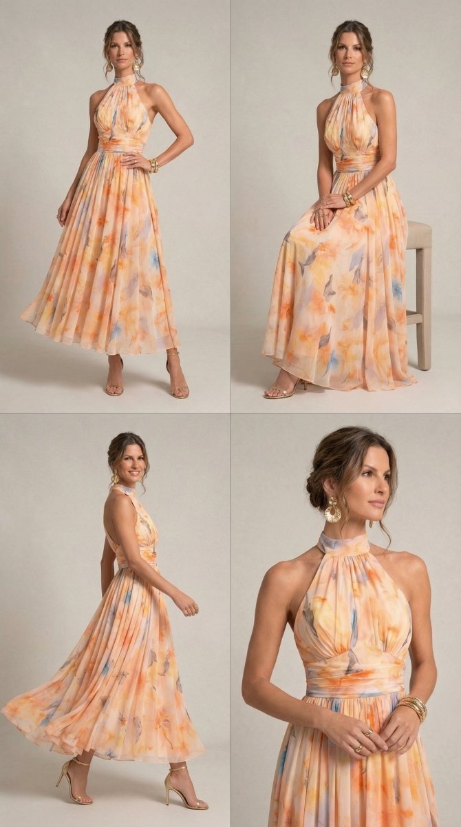 Esther | Robe à col halter avec imprimé aquarelle