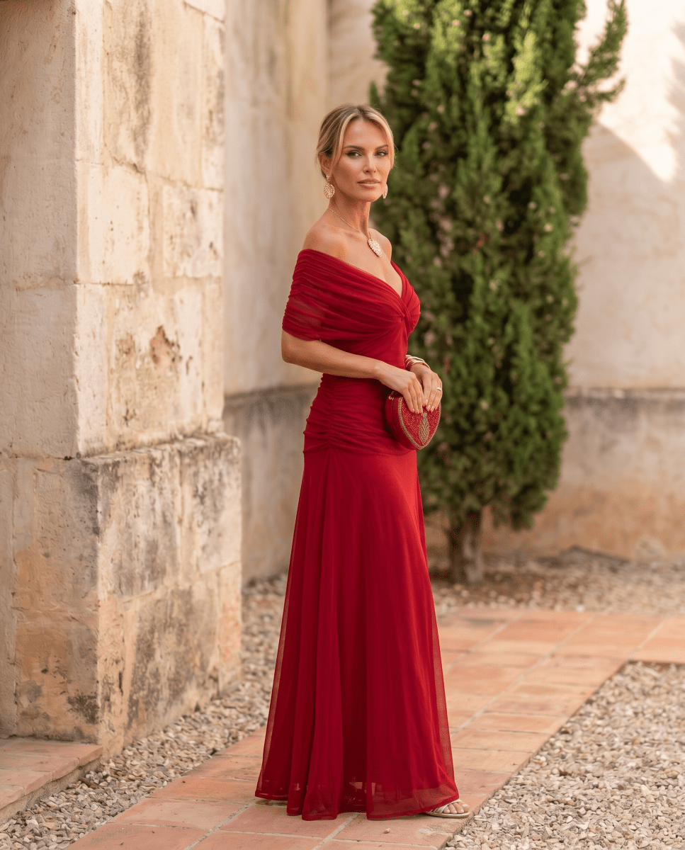 Robe maxi élégante pour soirée avec décolleté en cœur