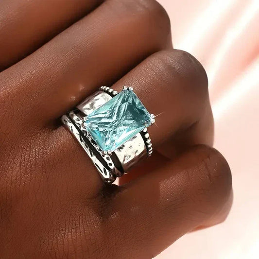 Bague Océan en Verre Argenté