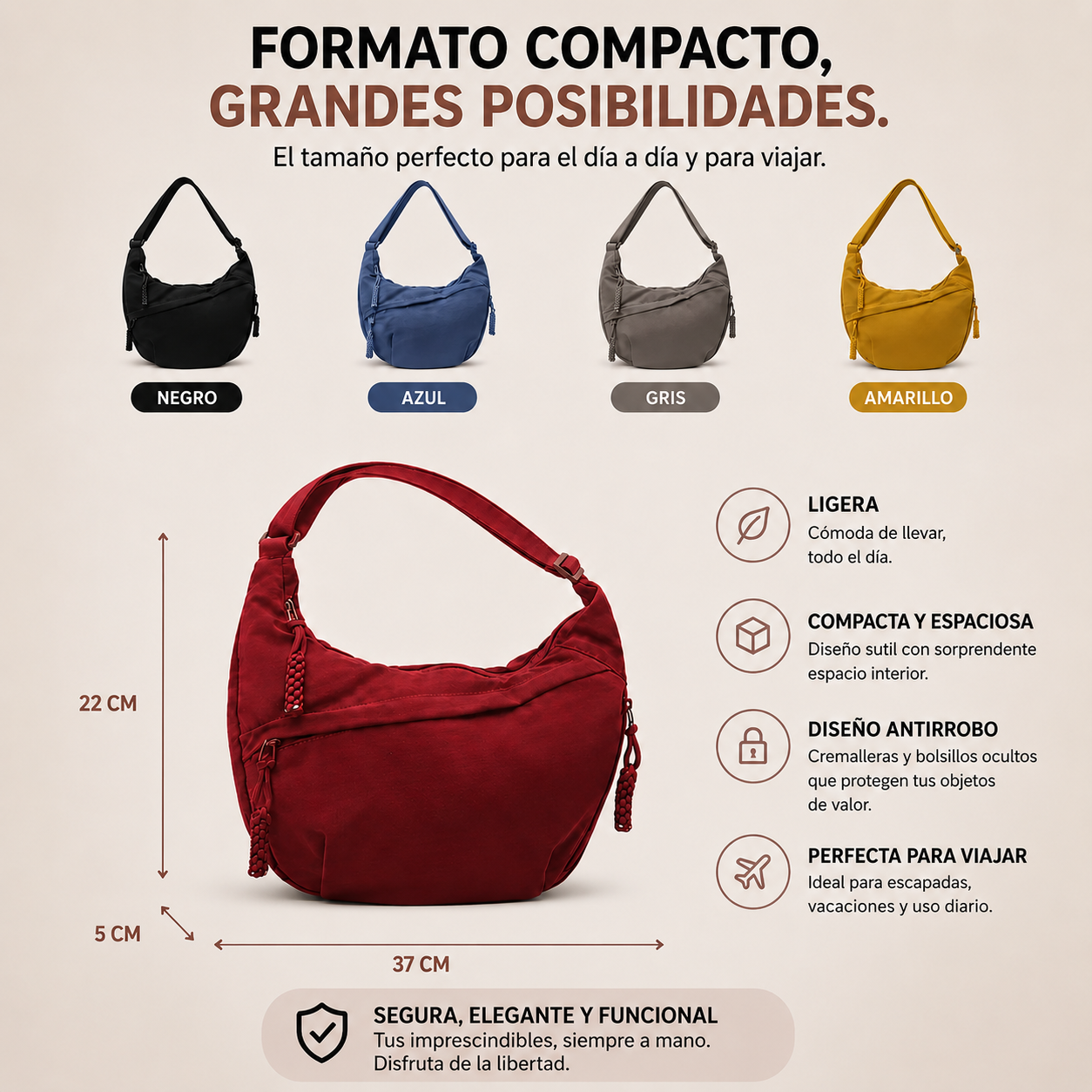 CLARA | Bolso de Hombro Gris