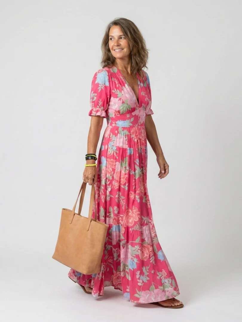 ADRIANA | Vestido midi de flores, sin mangas y con escote en V