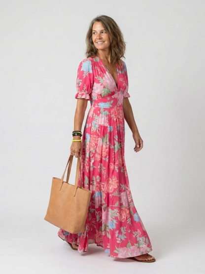 ADRIANA | Vestido midi de flores, sin mangas y con escote en V