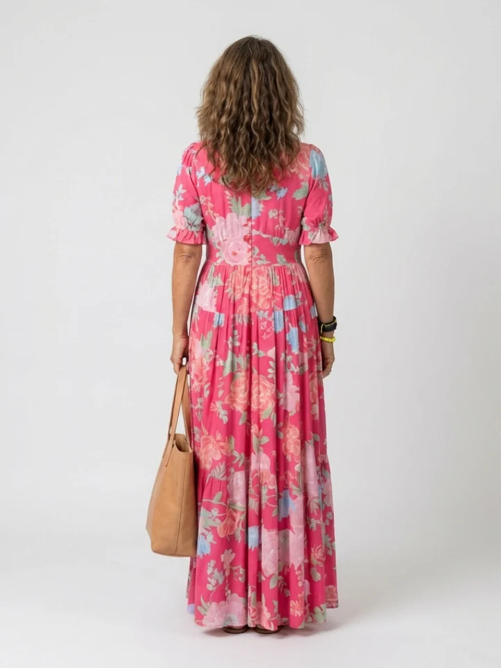ADRIANA | Vestido midi de flores, sin mangas y con escote en V