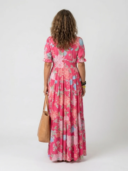 ADRIANA | Vestido midi de flores, sin mangas y con escote en V