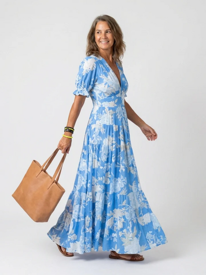 ADRIANA | Vestido midi de flores, sin mangas y con escote en V