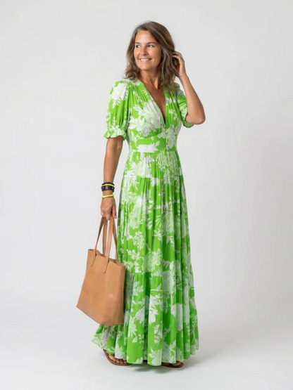 ADRIANA | Vestido midi de flores, sin mangas y con escote en V