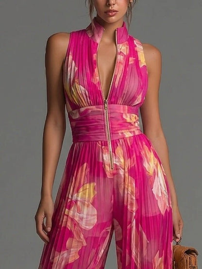 SOFÍA | Mono Plisado Estampado Fucsia