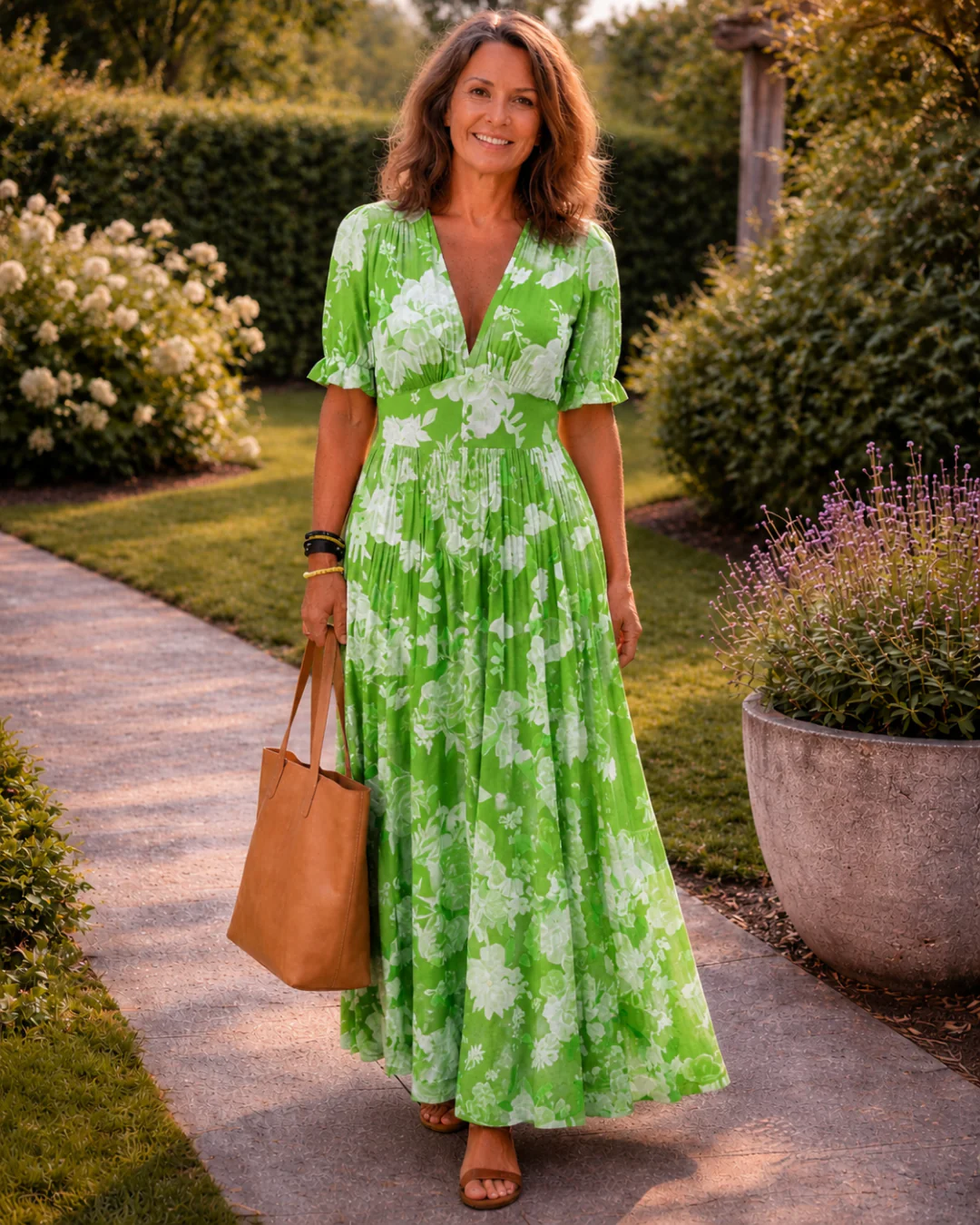 ADRIANA | Vestido midi de flores, sin mangas y con escote en V