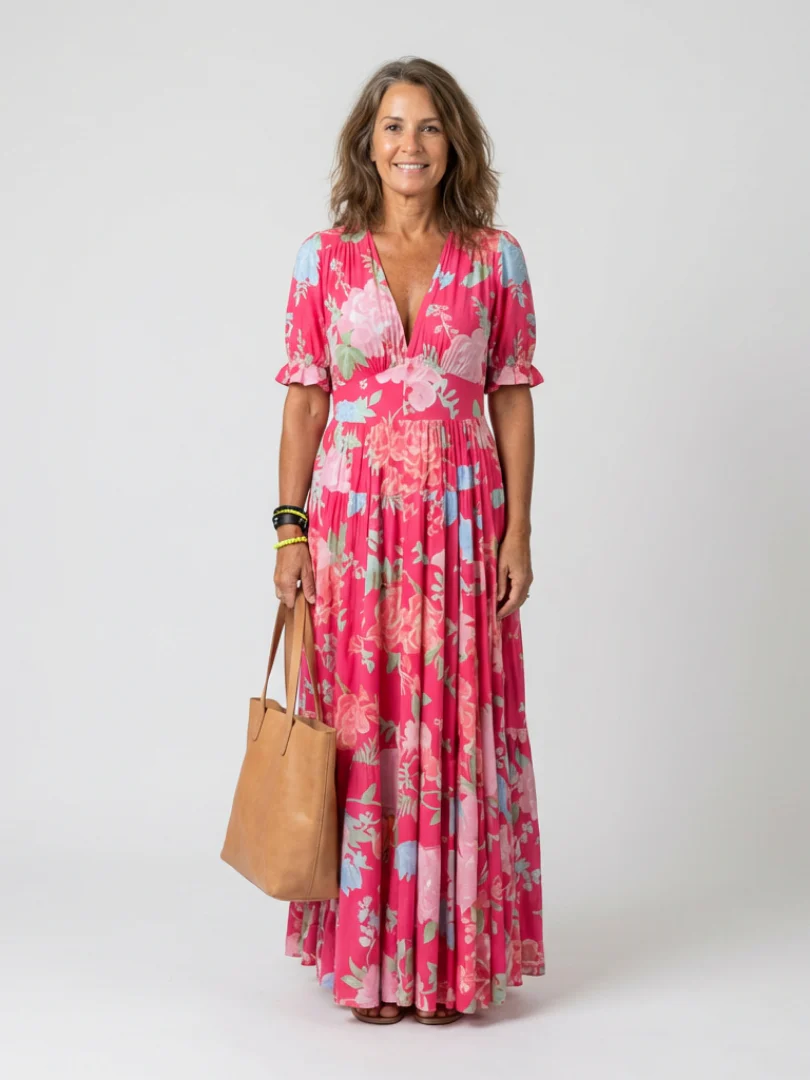 ADRIANA | Vestido midi de flores, sin mangas y con escote en V