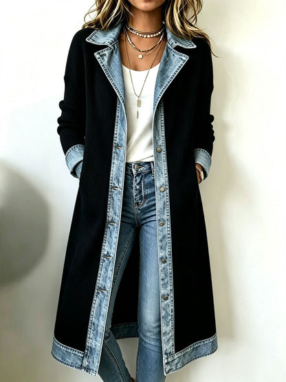 Clémence | Cardigan Long en Maille avec Détails en Denim