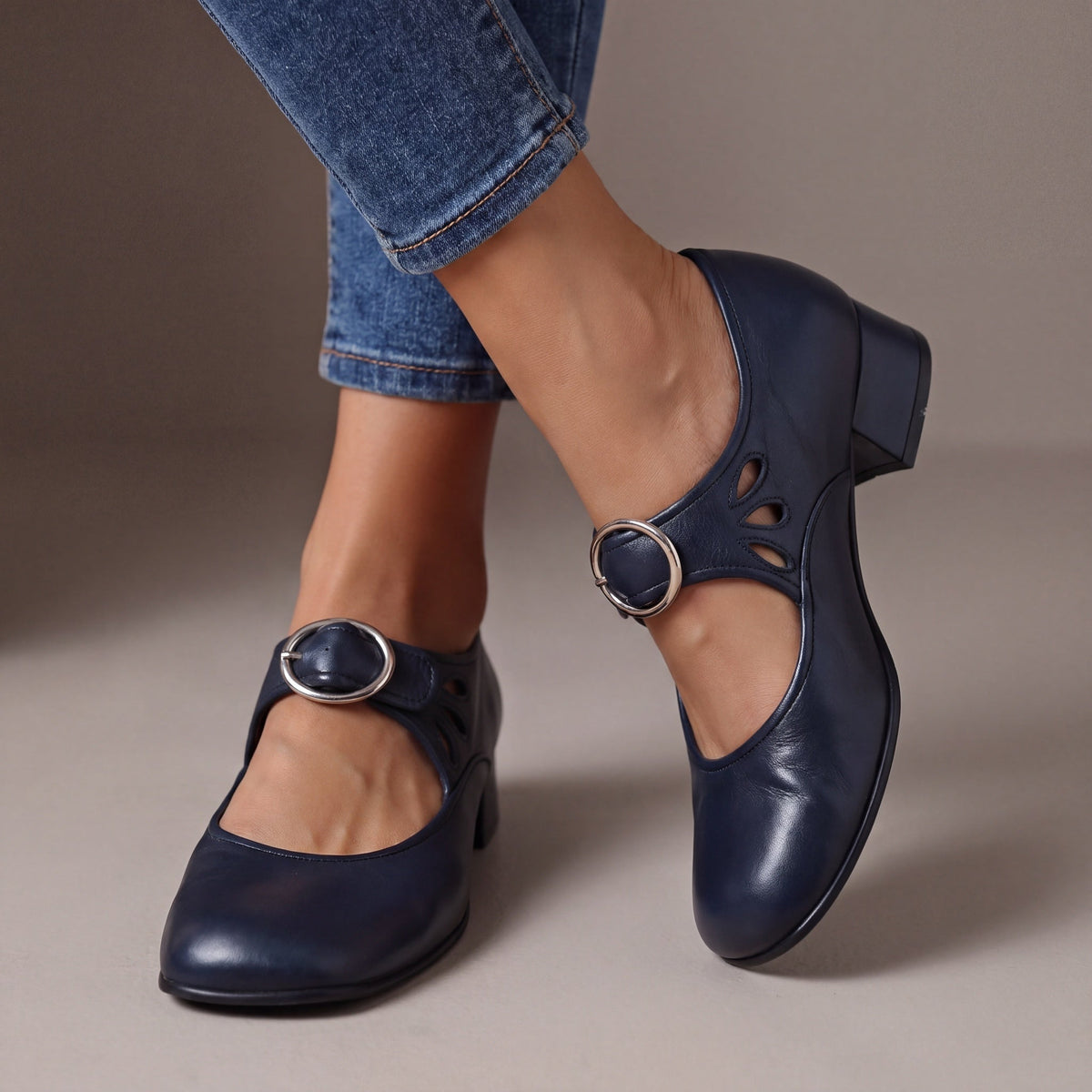 Joséphine - Escarpin à bride Bleu Nuit