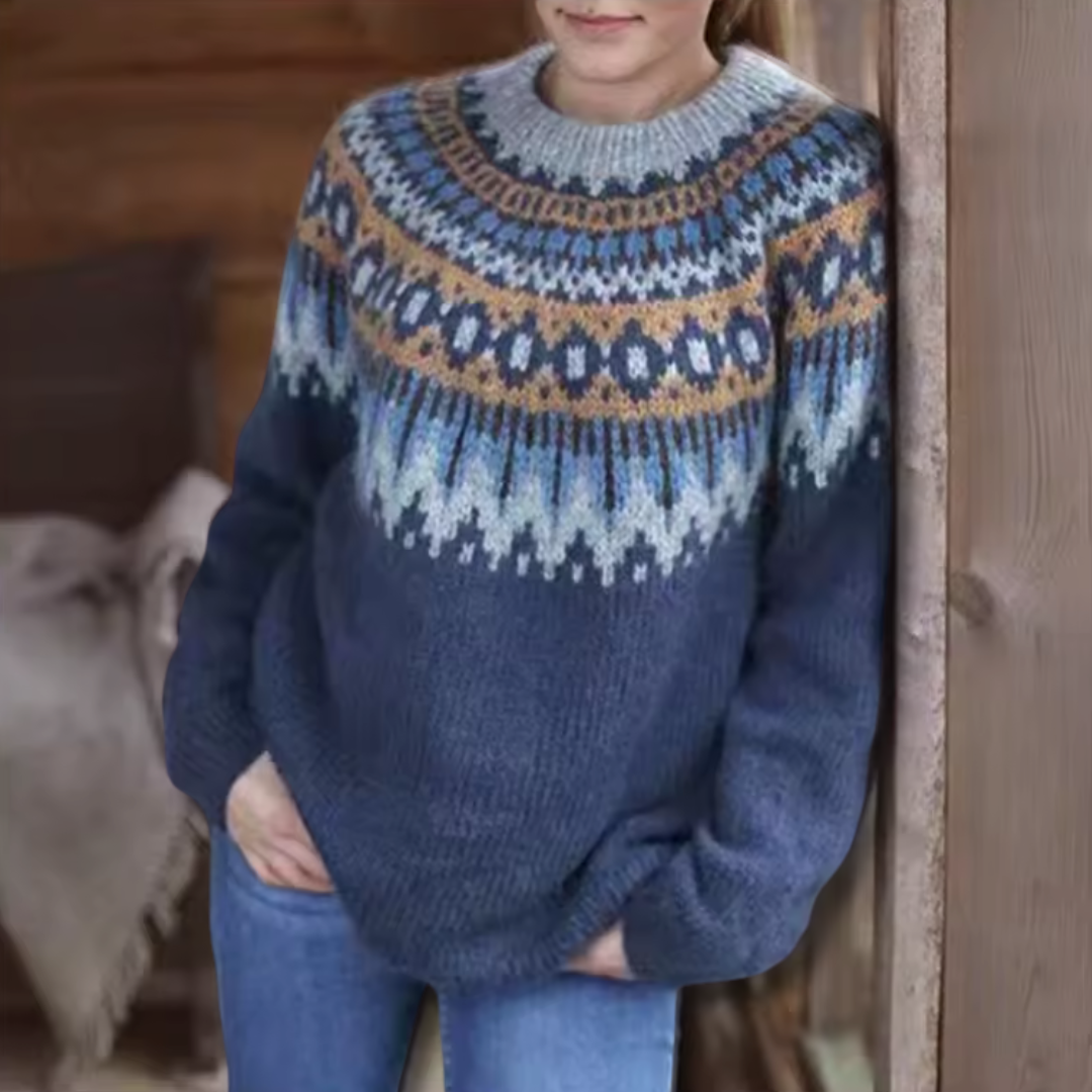 Freya – Pull d'Hiver avec Design Nordic aux Épaules